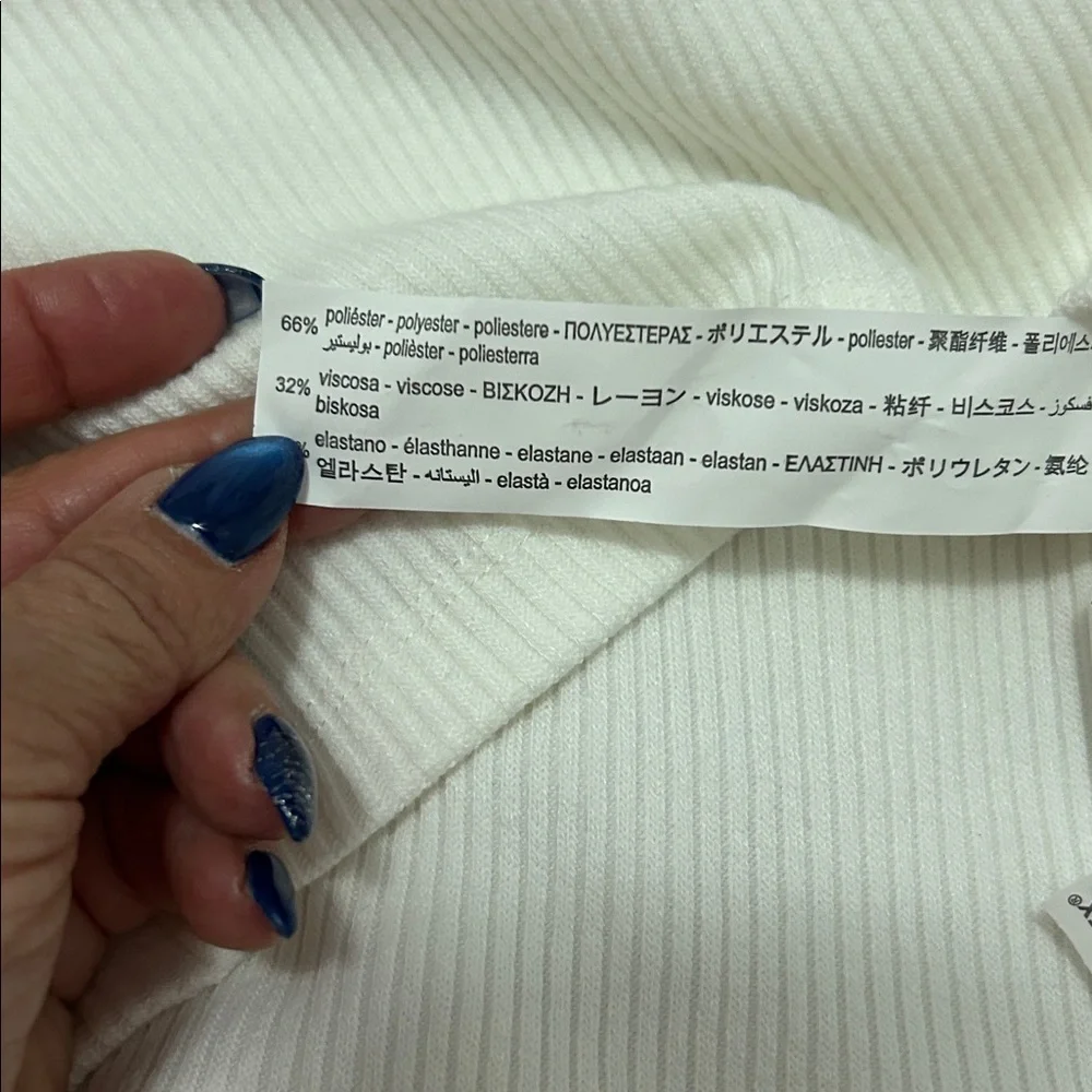 Zara White Ribbed Knit Cold Shoulder Crop Top